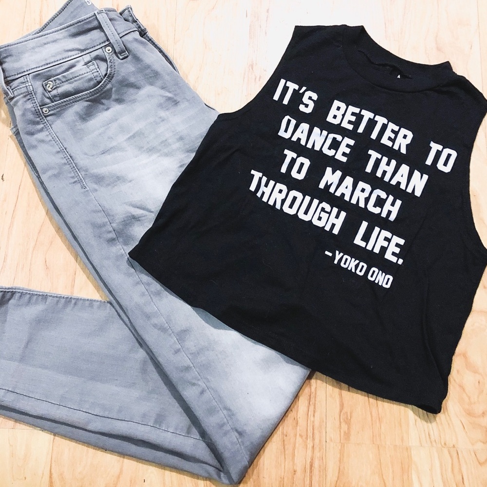 Yoko Ono Inspired Cropped Muscle Tee